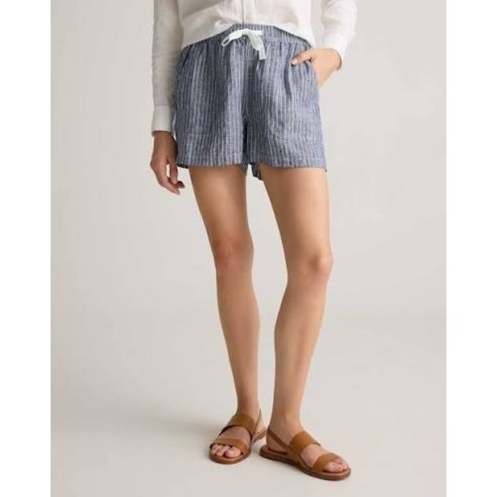 Quince 100% European Linen Chambray Stripe Linen Shorts In Blue Size S